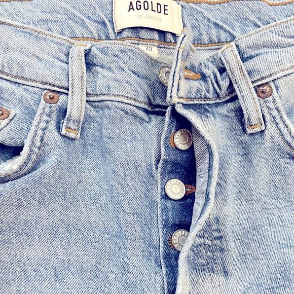 AGOLDE Riley High Rise Slim Straight Crop Light Blue Wash Denim Jean Size 28 - Picture 9 of 13